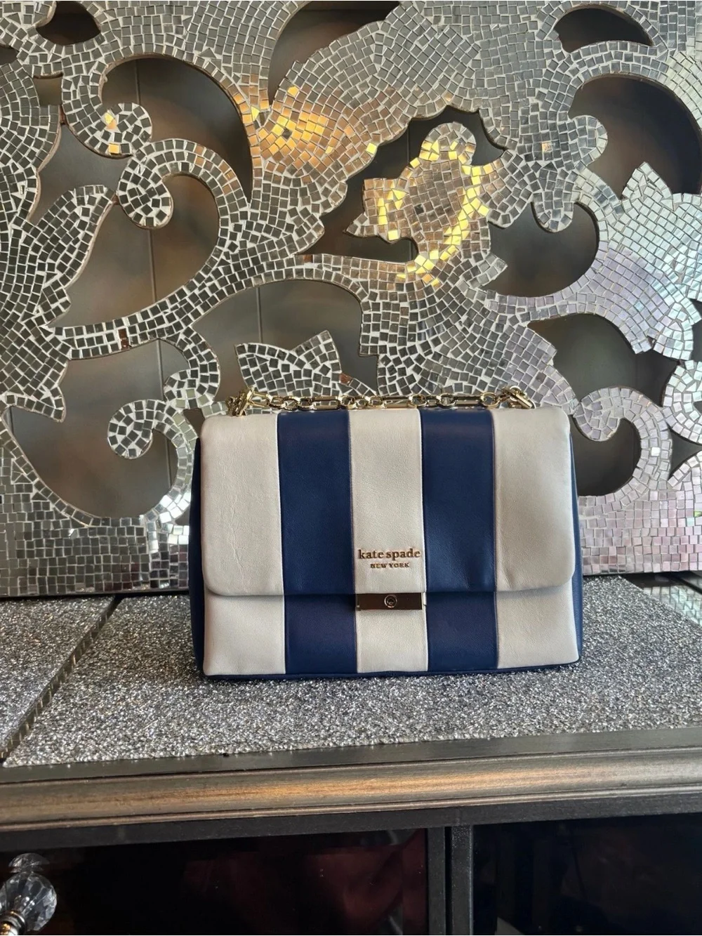 ⭐️kate spade Navy & White Stripe Leather Shoulder‎ Bag